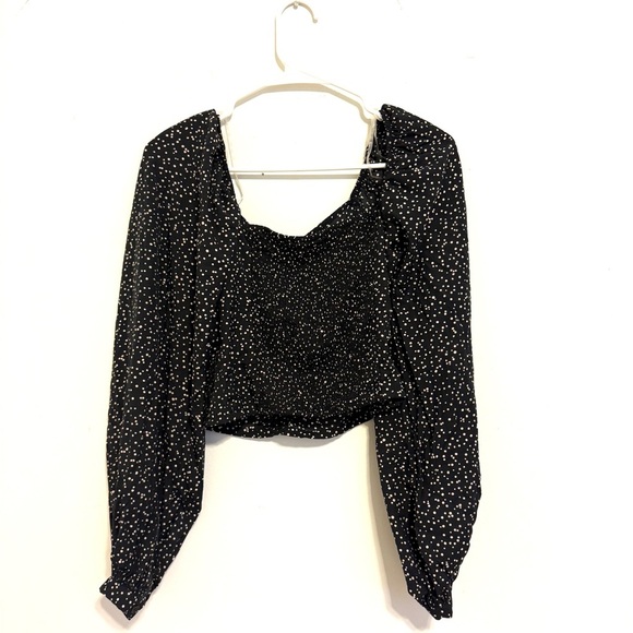 2/$30 A New Day - Black & Cream Printed Puff Sleeve Cropped Blouse Size XS - Picture 7 of 8